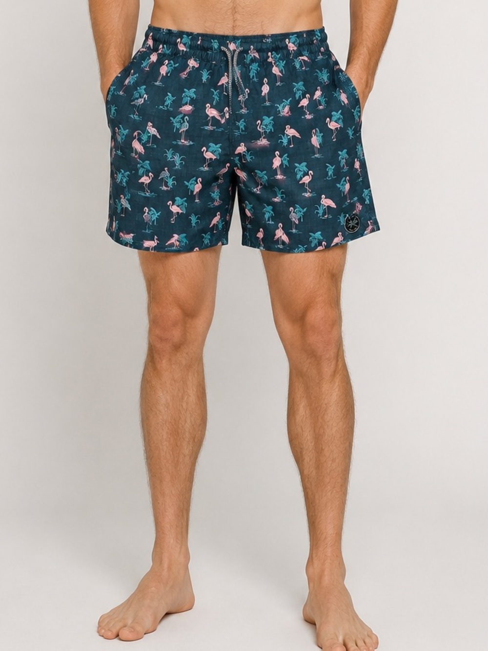 Island Daze Board Shorts Large Trunks Pink Flamingo Novelty Unlined Swim Stretch